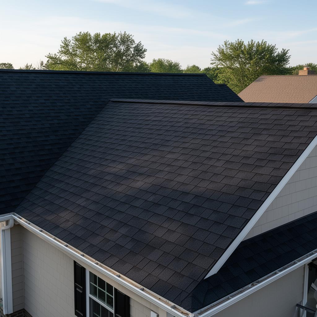 Residential roofing detail with clean lines and new shingles