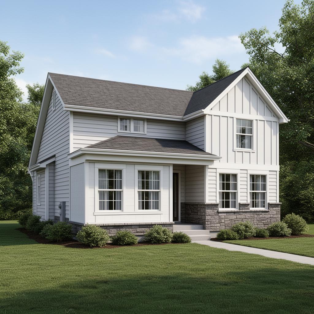 Completed home exterior with new siding and windows